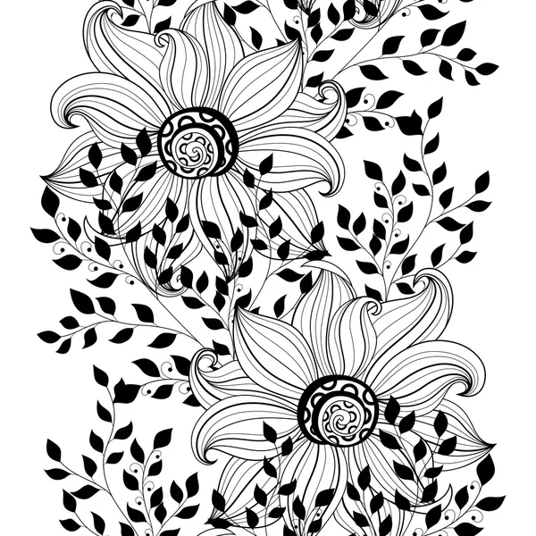 Patrón floral monocromo inconsútil — Vector de stock