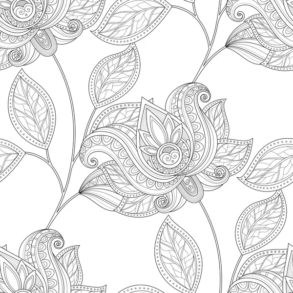 Patrón floral monocromo inconsútil — Archivo Imágenes Vectoriales