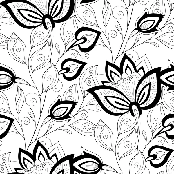 Seamless Monochrome Floral Pattern — Stock Vector