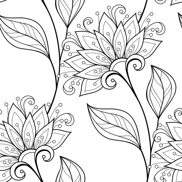 Naadloos Monochrome bloemenpatroon — Stockvector