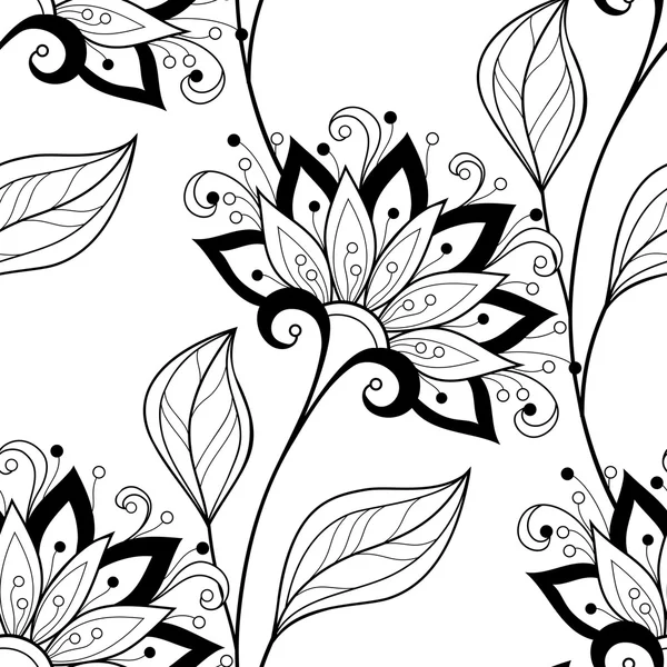 Seamless Monochrome Floral Pattern — Stock Vector