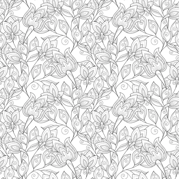 Naadloos Monochrome bloemenpatroon — Stockvector