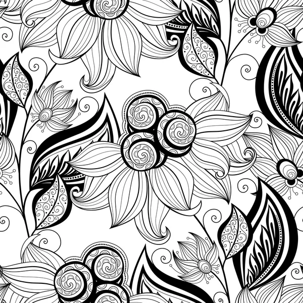 Seamless Monochrome Floral Pattern — Stock Vector