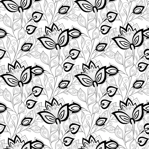 Seamless Monochrome Floral Pattern — Stock Vector