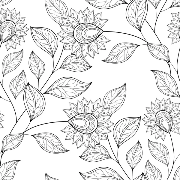 Naadloos Monochrome bloemenpatroon — Stockvector