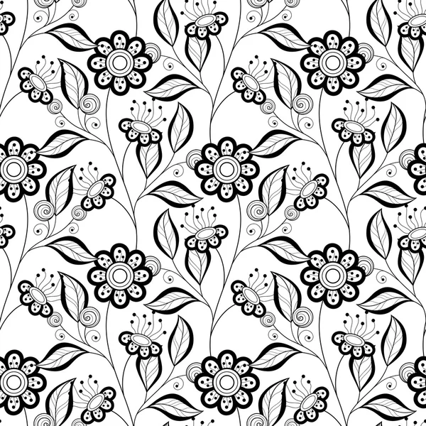 Motif floral monochrome sans couture — Image vectorielle