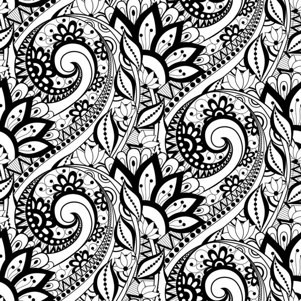 Patrón floral monocromo inconsútil — Vector de stock