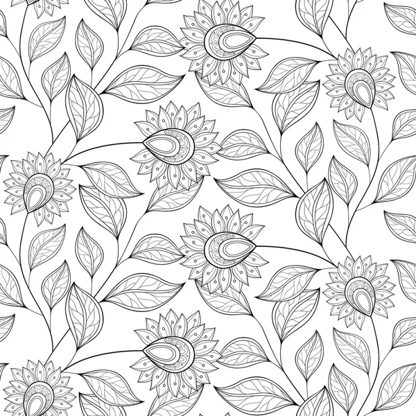 Motif floral monochrome sans couture — Image vectorielle