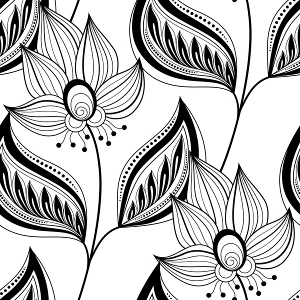 Motif floral monochrome sans couture — Image vectorielle