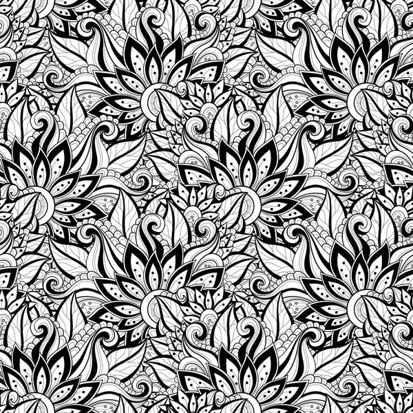 Naadloos Monochrome bloemenpatroon — Stockvector