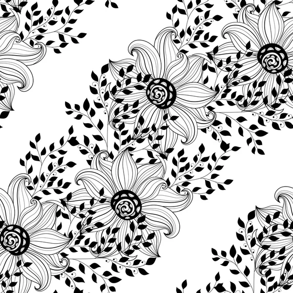 Motif floral monochrome sans couture — Image vectorielle