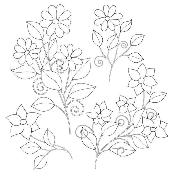 Ensemble de fleurs simples contour monochrome — Image vectorielle