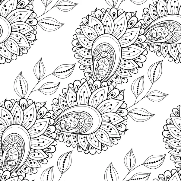 Patrón floral monocromo inconsútil — Vector de stock