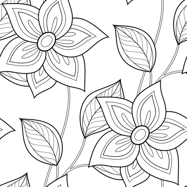 Patrón floral monocromo inconsútil — Vector de stock