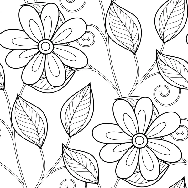 Patrón floral monocromo inconsútil — Vector de stock