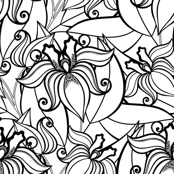 Patrón floral monocromo inconsútil — Archivo Imágenes Vectoriales