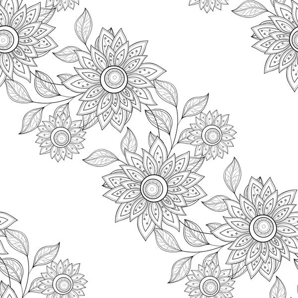 Motif floral monochrome sans couture — Image vectorielle