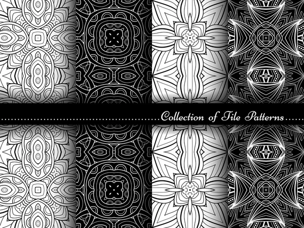 Black and White Seamless Patterns Set — Stock Vector