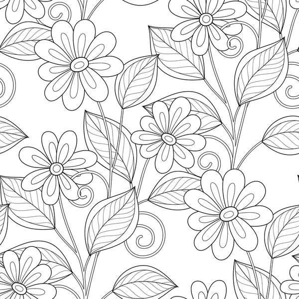 Patrón floral monocromo inconsútil — Archivo Imágenes Vectoriales