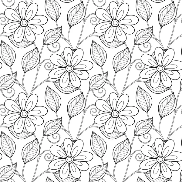 Patrón floral monocromo inconsútil — Archivo Imágenes Vectoriales