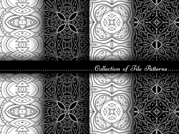 Black and White Seamless Vintage Patterns — Stock Vector