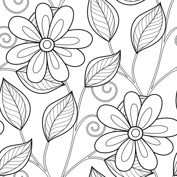 Patrón floral monocromo inconsútil — Vector de stock