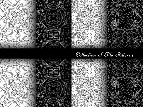 Collection of Monochrome Seamless Vintage Patterns — Stock Vector