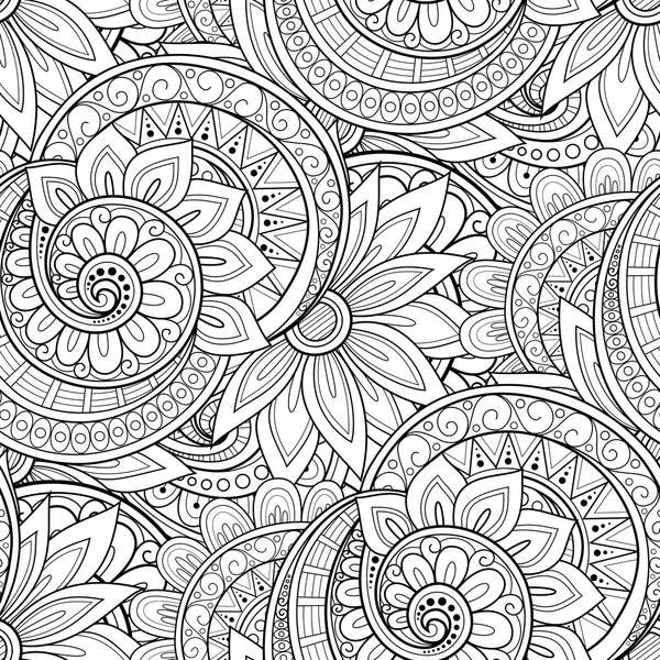 Patrón floral monocromo inconsútil — Vector de stock