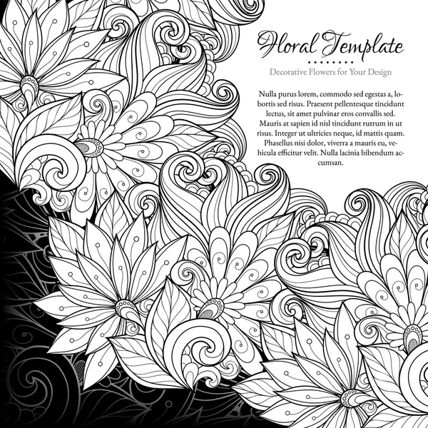 Monochrome Floral Template — Stock Vector