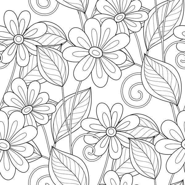 Patrón floral monocromo inconsútil — Vector de stock