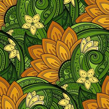 Klasik Çiçek Motifli Kusursuz Desen. Çiçek ve Yapraklı Sonsuz Doku. Doğa Süsleme İlham Verdi. Kumaş Tekstil, Ambalaj Kağıdı, Duvar Kağıdı. Vektör İlişkisi İllüstrasyonu