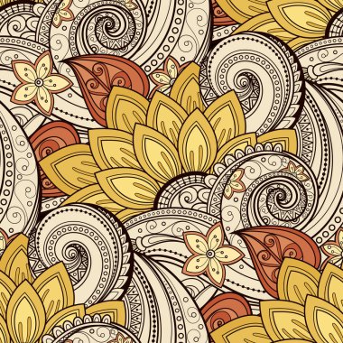 Klasik Çiçek Motifli Kusursuz Desen. Çiçek ve Yapraklı Sonsuz Doku. Doğa Süsleme İlham Verdi. Kumaş Tekstil, Ambalaj Kağıdı, Duvar Kağıdı. Vektör İlişkisi İllüstrasyonu