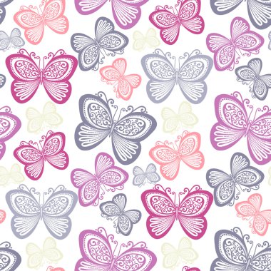 Kelebekler ile sorunsuz süslü çiçek desenli