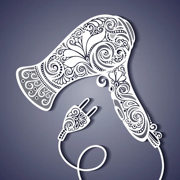 Ornate Hairdryer. Vintage Design — Stock Vector