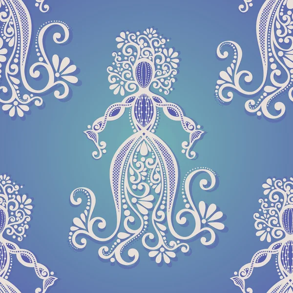 Nahtloses Muster mit handgezeichneter Silhouette der floralen Göttin — Stockvektor