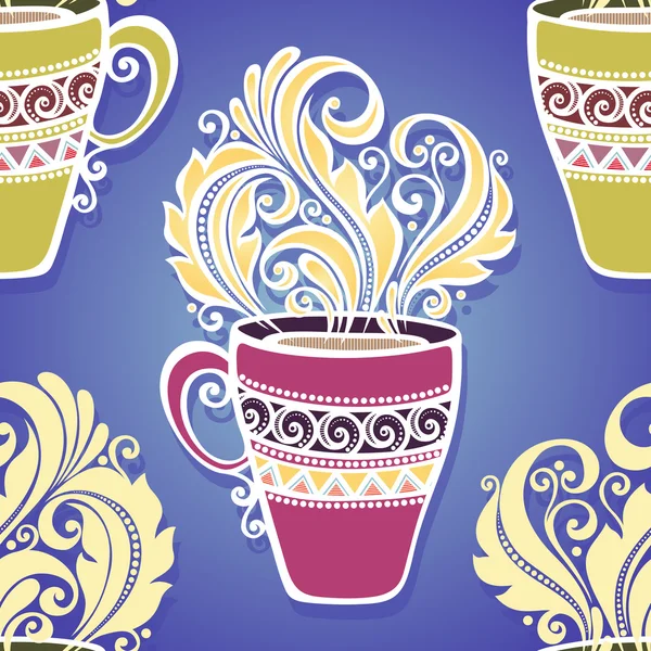 Seamless Pattern with Decorative Cups of Tea — Stock Vector