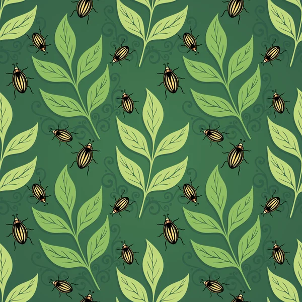 Seamless Ornate Floral Pattern with Beetles — Stock Vector