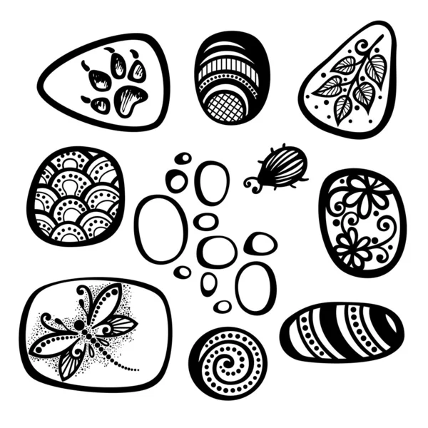 Vector Set of Ornate Pebbles — Stock Vector