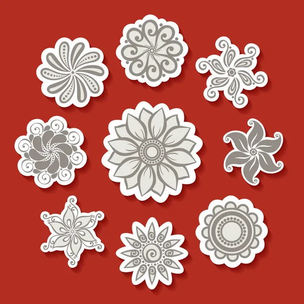 Stickers with Ornamental Flowers — Stock Vector