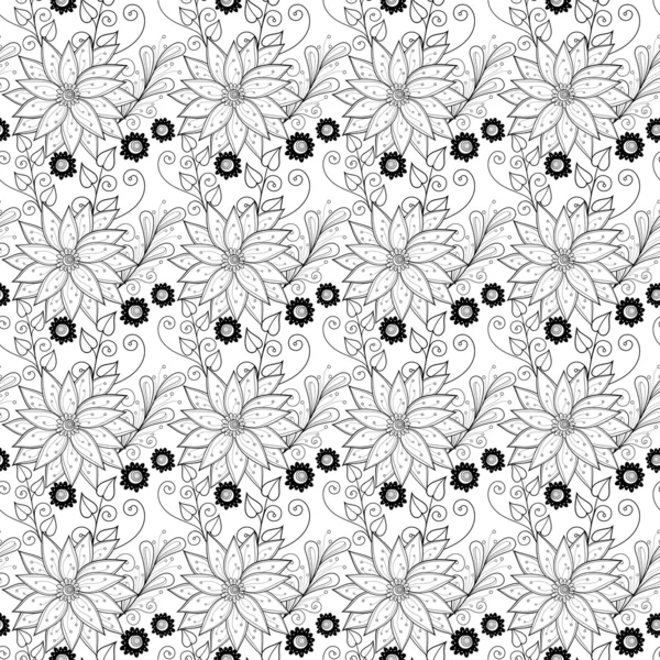 Textura monocromática com flores — Vetor de Stock