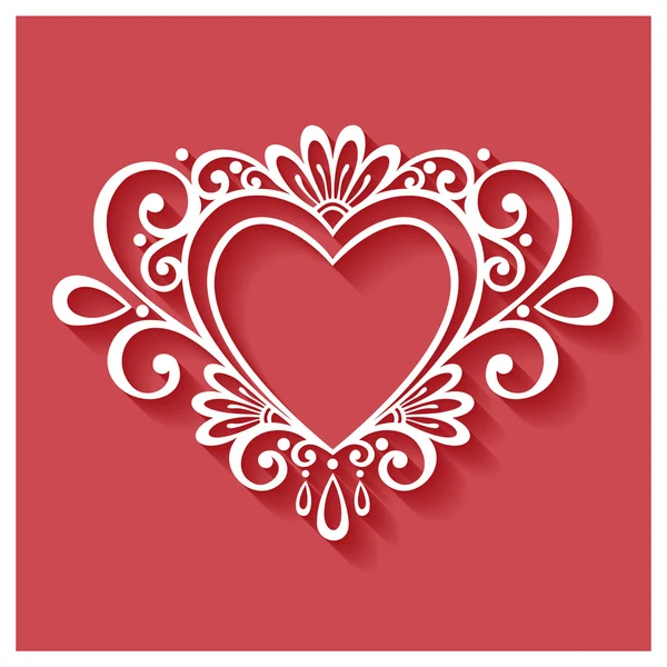Deco Floral hart op rode achtergrond — Stockvector