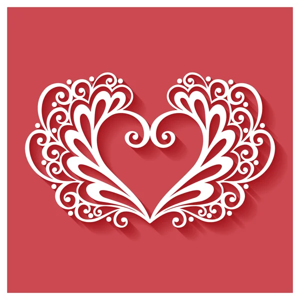Deco Corazón floral sobre fondo rojo — Vector de stock