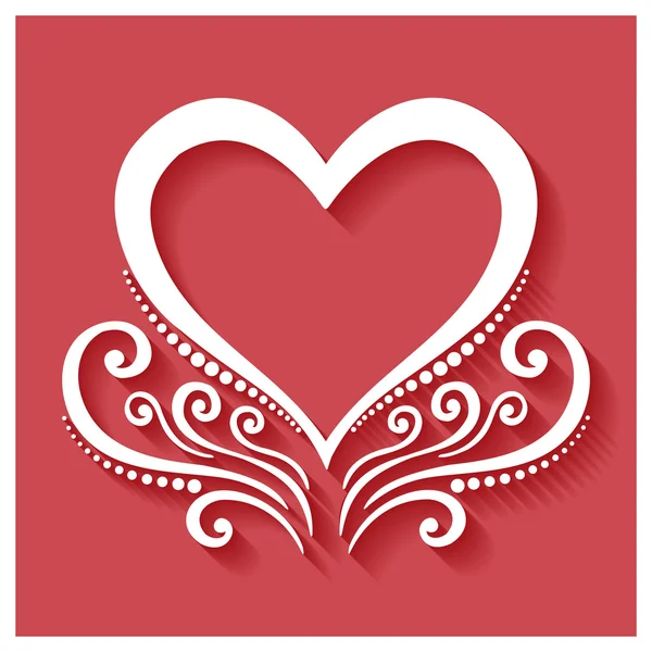 Deco cuore floreale su sfondo rosso — Vettoriale Stock