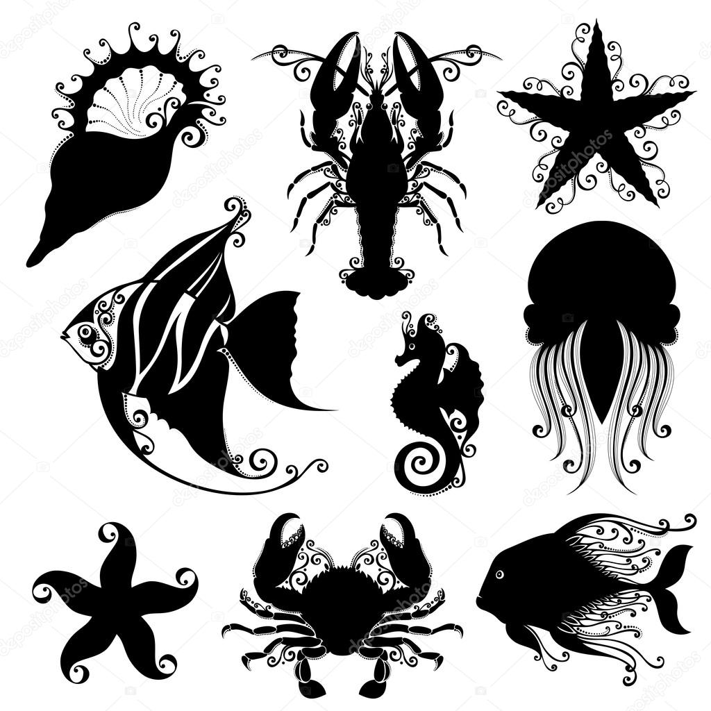 Set of Ornate Sea Animals.