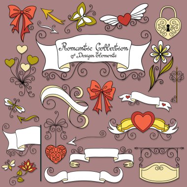 Romantic Collection of Hand Drawn Design Elements clipart