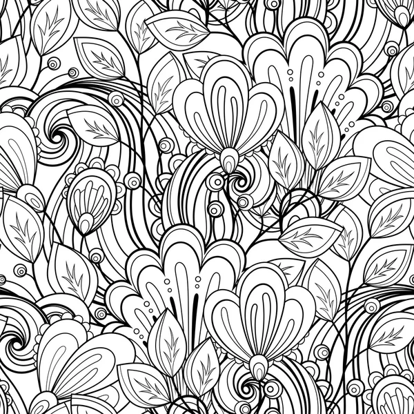 Patrón floral monocromo inconsútil — Vector de stock