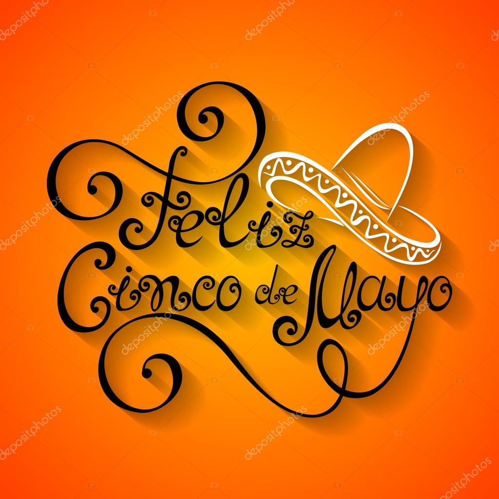 Vector Cinco de Mayo Inscription with Sombrero, Hand Drawn Holiday Lettering. Ornate Vintage Lettering