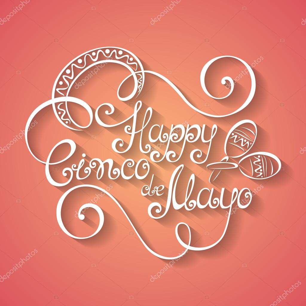 Vector Cinco de Mayo Inscription with Sombrero, Hand Drawn Holiday Lettering. Ornate Vintage Lettering