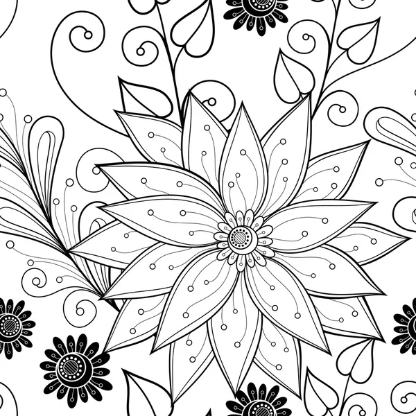원활한 추상 흑백 꽃 패턴 — 스톡 벡터