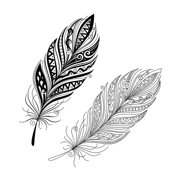 Monochrome Ornate Decorative Feather — Stock Vector